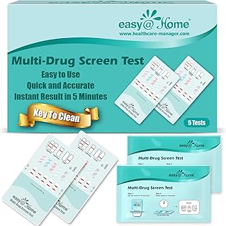 Easy@Home Multi-Drug Screen Test: 5 Pack Urine Drug Tests Kit, Testing AMP/BZO/COC/THC/MET/MOR/BAR/MDMA/PCP/MTD, Instant Drugs Test Kits Including Sensitive Marijuana Test, #EDOAP-3104