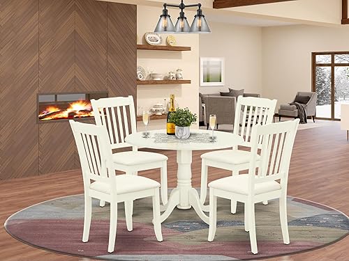 Miniatura 2 de East West Furniture DLDA5-WHI-C - Juego de comedor de 5 piezas que incluye una mesa de comedor redonda con gotas y 4 sillas tapizadas de tela