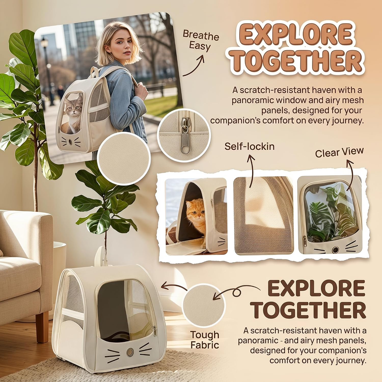 Cat Backpack, Cat Carrier, Breathable Pet Carrier Backpack, 13.8 Inches