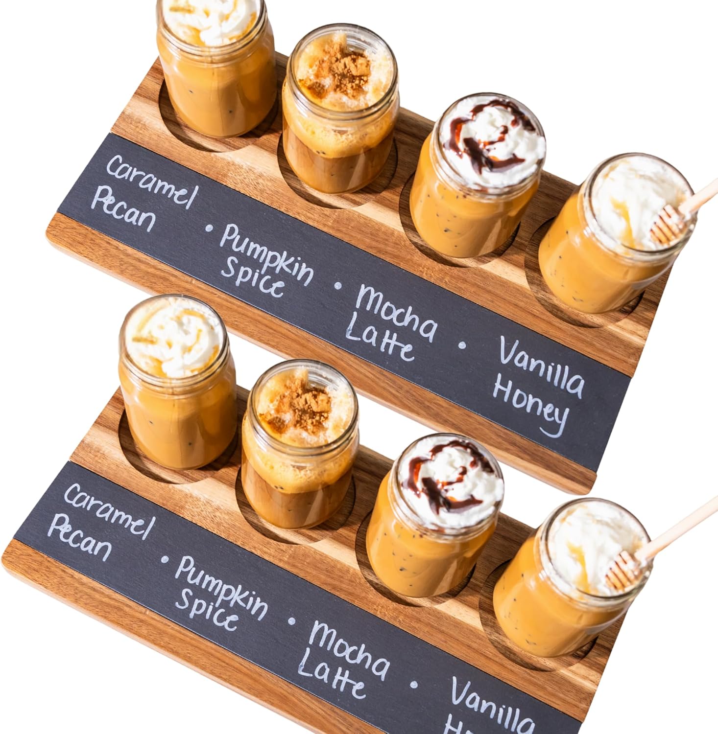 Wooden Flight Board Set – Wine, Beer, Whiskey, Mimosa, and Cocktail Tasting Tray – Acacia Wood Serving Board with Slate Chalkboard – Home Bar & Entertaining Gift (Set of 4, 16x8 inches)