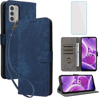 for Nokia G310 5G Wallet Phone Case with Screen Protector [RFID Blocking] Leather Flip Card Holder Kickstand Wristlet Men Women Cell Phone Case for Nokia G42 310G G 310 5G Blue