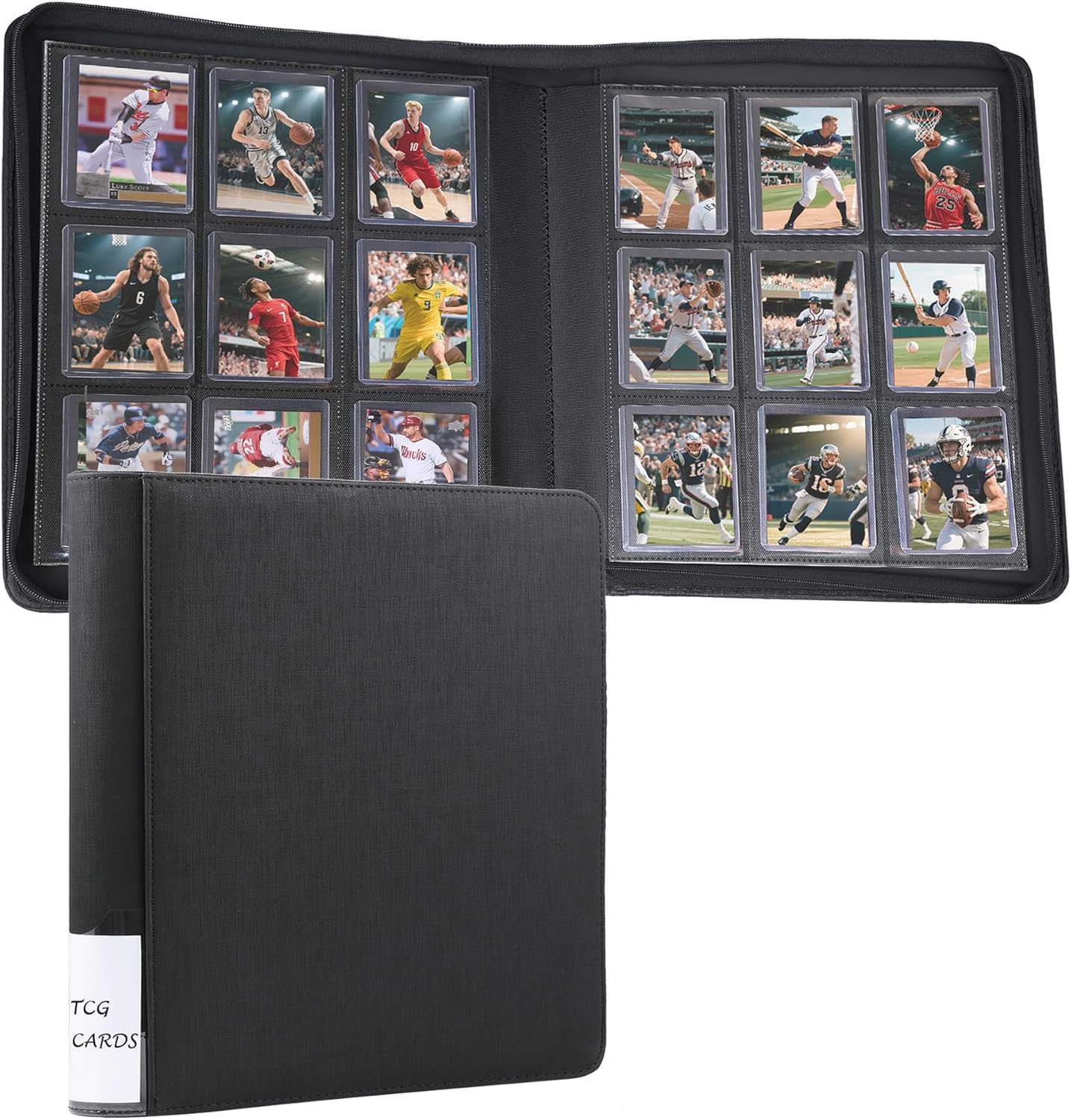 ‌WOT I Toploader Binder | Holds 360 Toploaders | Premium PU-Leather Binder with Index Label | Holds 3"x4" Toploaders for TCG, Sports & Trading Cards, Black