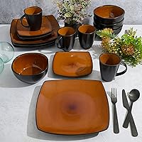 Vista 5 de Gibson Elite Soho Lounge Juego de Vajilla Cuadrada de Gres con Esmalte Reactivo, Servicio para 4 (16 piezas), Ámbar