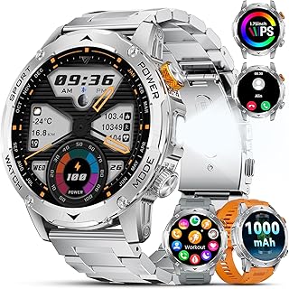 Military Smart Watch for Men 1000 mAh Battery/3 Bands/Flashlight,1.75'' HD Display Smart Watch with Call,IP68 Waterproof Fitness Tracker with Heart Rate,Sleep Monitor,100+ Sport Modes,for iOS Android