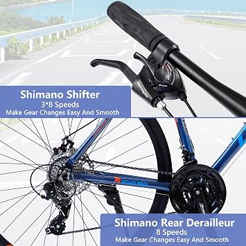 700C Hybrid Road Bike 24 Speeds with Disc Brakes and Aluminum Alloy Lightweight Frame,Racing Bicycle with Flat Bar,Commuter Bike,Hybrid Bike for Adult,Men,Women