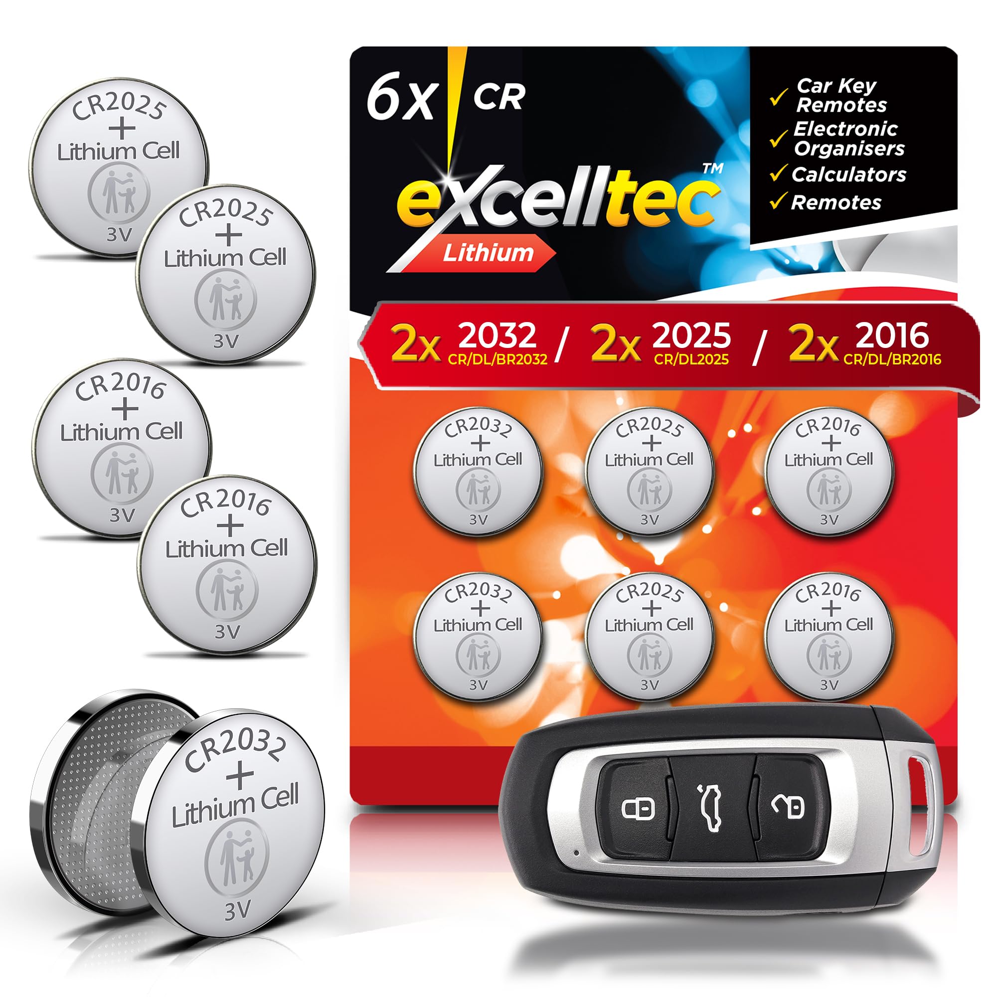 SOL 6pk 6pk Lithium Power Coin Battery, Car Key Fob Batteries Assorted ...