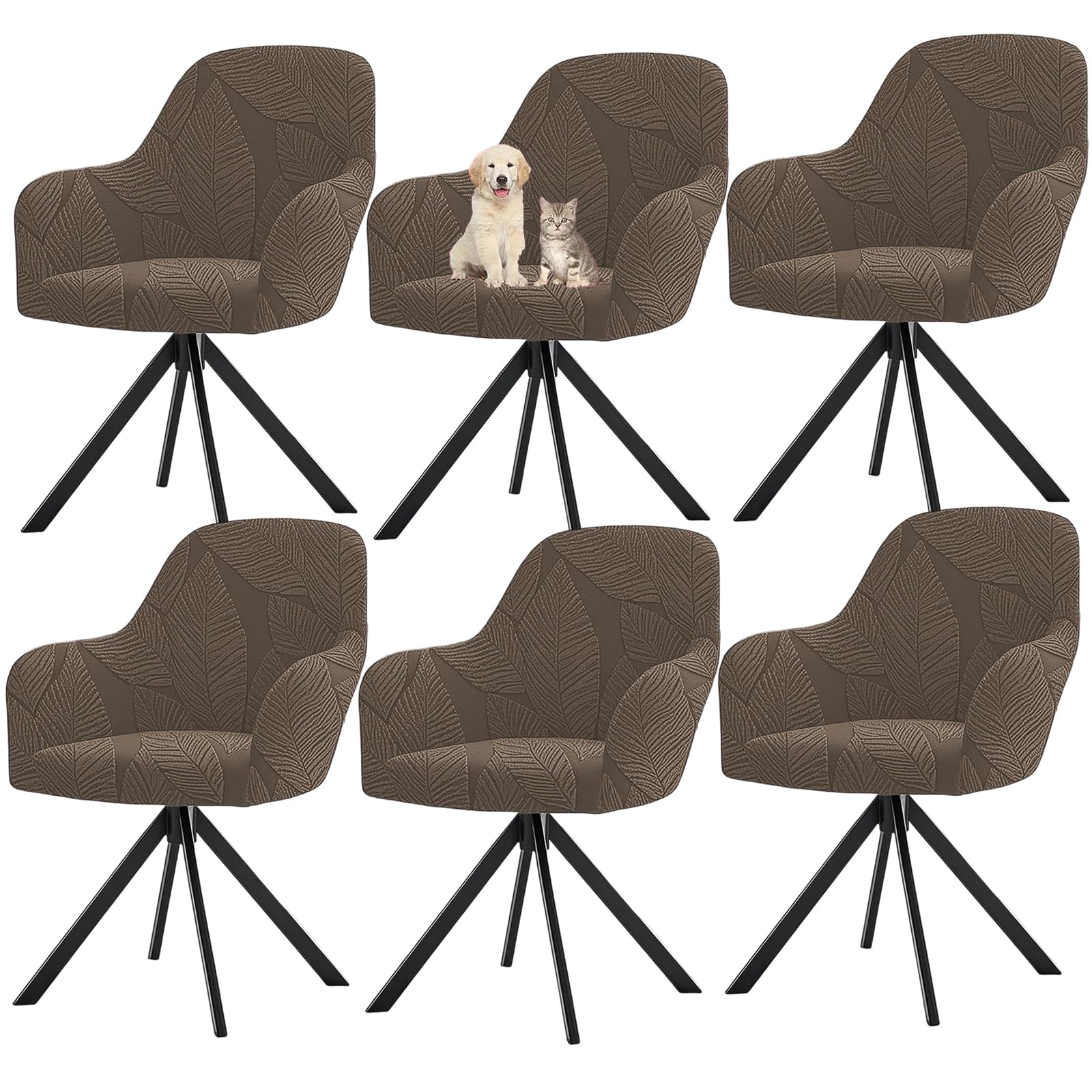 Parsons Stuhlhussen mit gebogener Rückenlehne für Esszimmer, Stuhlhussen mit gebogener Rückenlehne, Drehstuhl, Akzent, Esszimmerstuhlbezug für Büro, Zuhause (dunkler Kaffee, 6 Stück)