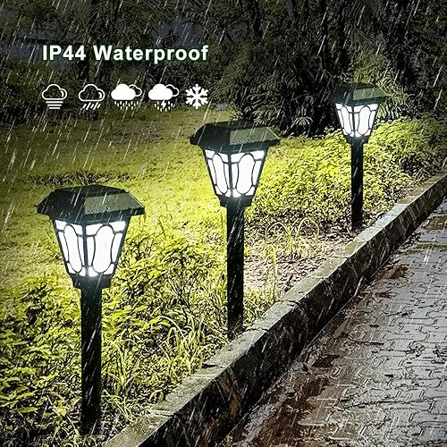 Miniatura 5 de Paquete de 12 luces solares con bonito patrón de luz, 3 lúmenes LED blanco frío, para camino, camino, patio, entrada, pasarela, césped y jardín
