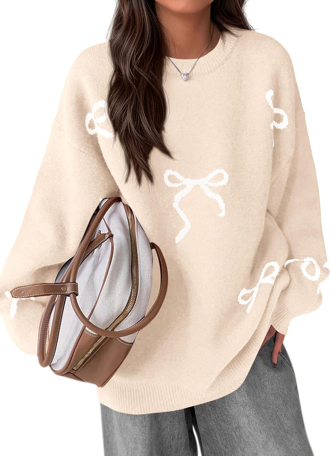 PRETTYGARDEN Fall Long Sleeve Pullover Sweaters for Women 2026 Trendy Crewneck Casual Cute Bow Chunky Knit Oversized Sweater - Image 2