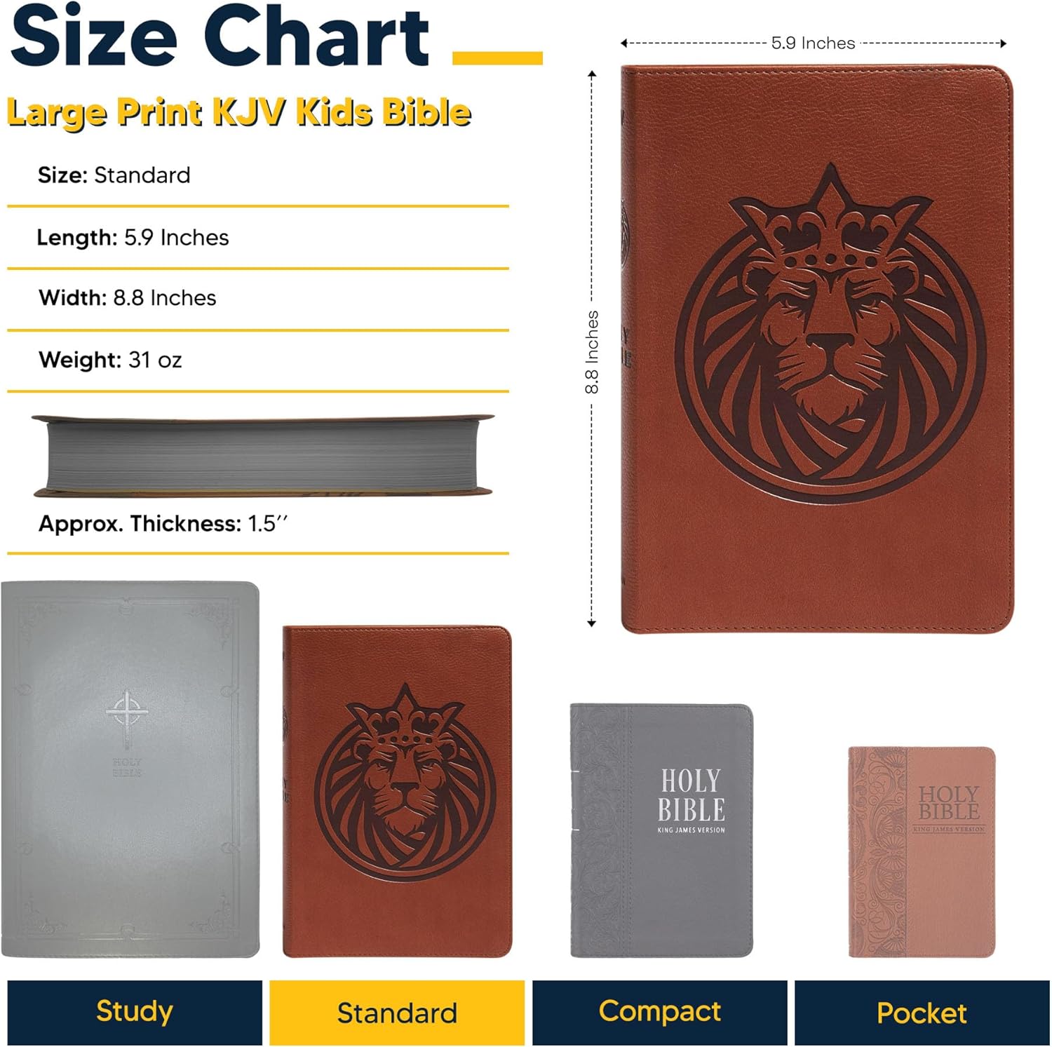 Personalized KJV Kids Bible Brown Faux Leather Large Print Size with Royal Lion Design | for Church, School, or Bible Study - Custom Name Engraving | Ideal for Christian & Religious Celebrations