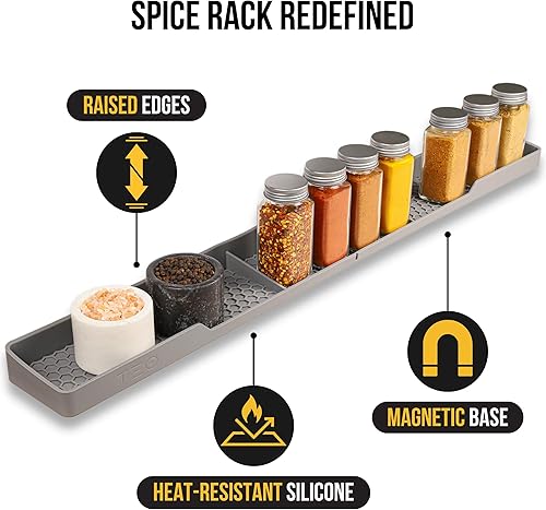 Miniatura 2 de TEO Estante magnético de silicona para estufa, color gris, 30 x 3.5 x 1.25 pulgadas, resistente al calor, organizador de especias de cocina, estante