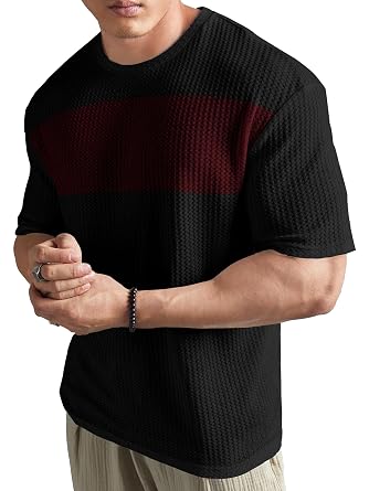 Noble Monk Colourblock Self Design Tshirt for Men | Oversize T-Shirts for Men | Men Drop Shoulder Tshirts | Bagy Fit Mens Tshirt