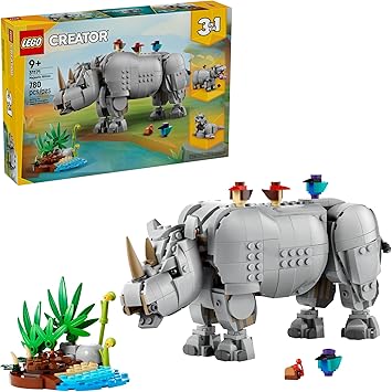 LEGO Creator 3 in 1 Wild Animals Majestic Rhino with Birds Building Toys for Kids - Safari Pretend Play Toys for Girls & Boys, Ages 9+ Gift for Birthdays - 31171