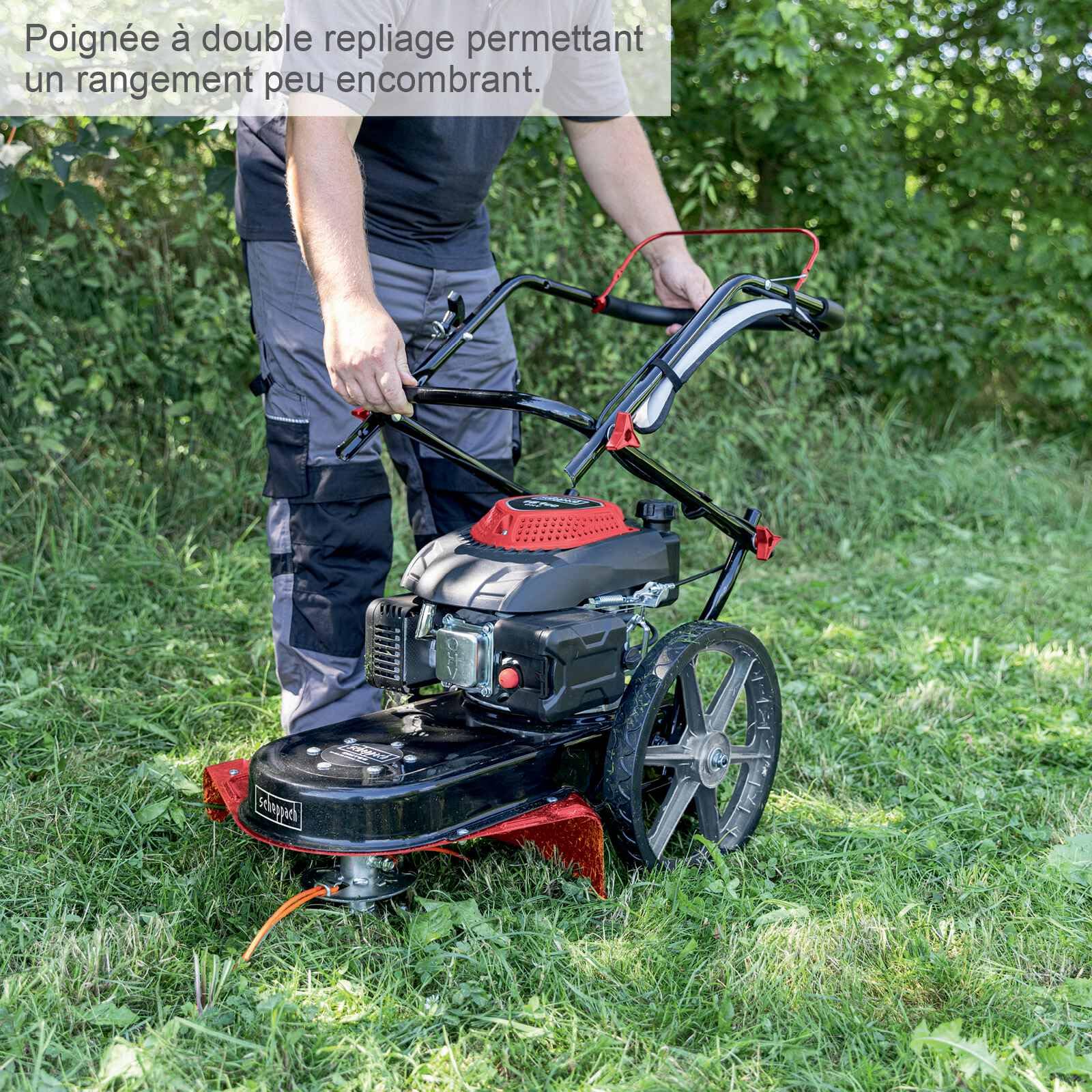 Scheppach Tondeuse débroussailleuse à Gazon à Essence WMP161-56 | 800 m²/h | Largeur de Coupe 56 cm | 4,1 CV / 3 KW | Hauteur réglable 40-95 mm - avec 10 Fils de Rechange
