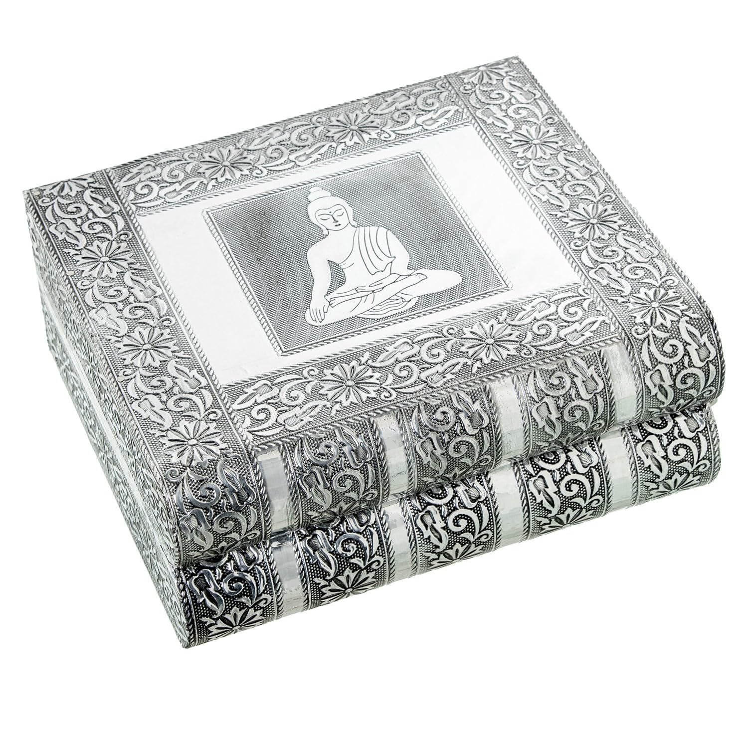 Boîte à bijoux livre DRW avec miroir et bouddha argenté 23x19x9 cm