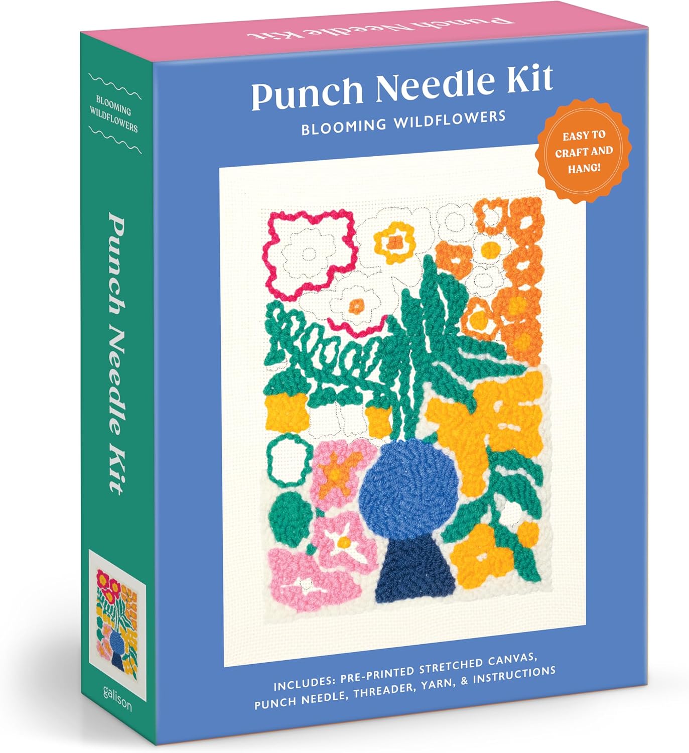 Galison Blooming Wildflowers – DIY Punch Needle Kit Includes 9 Yarns and Punch Needle to Make Beautiful Wildflower Art