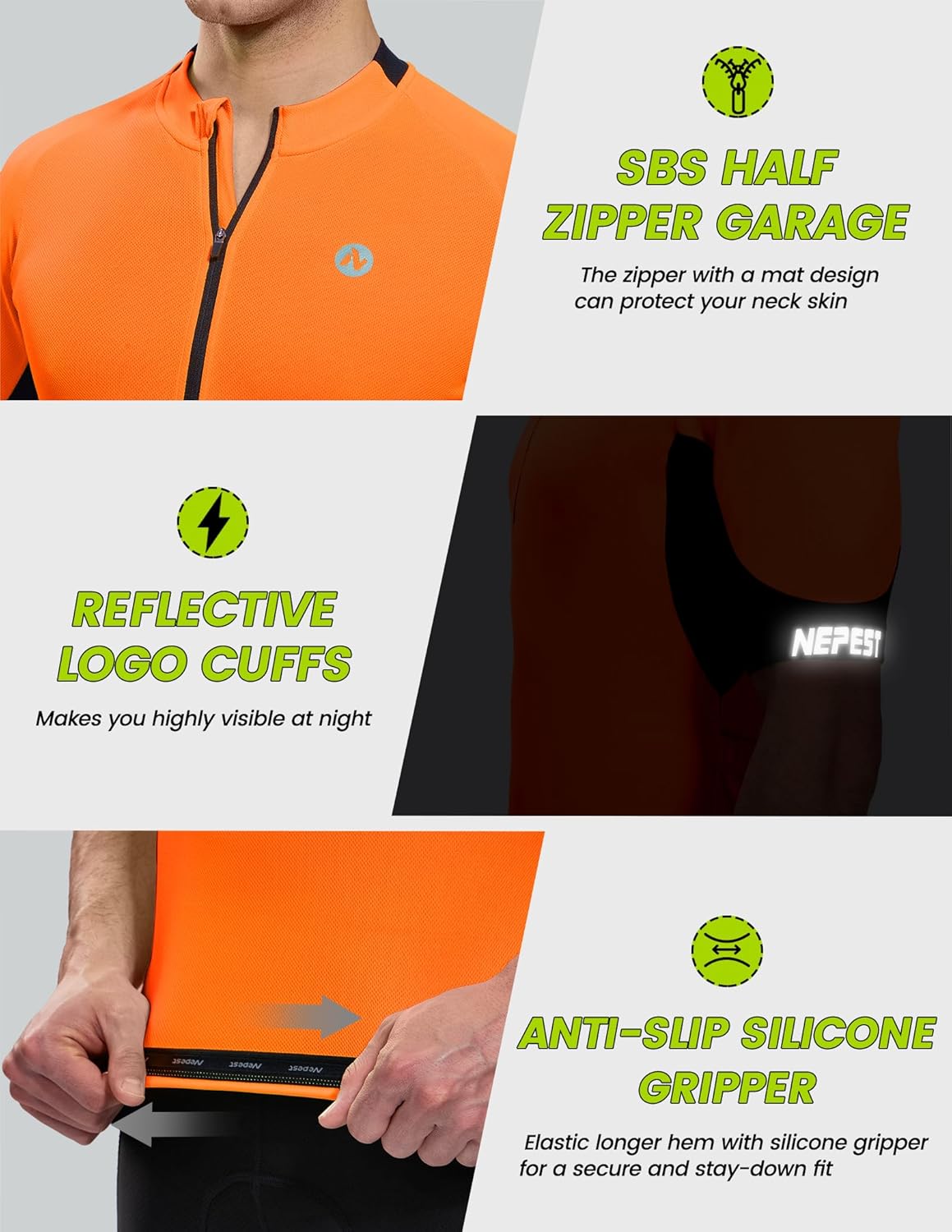 Nepest Cycling Jersey Men Short Sleeve Half Zip Bike Bicycle Shirts 4 Pockets Moisture Wicking Color Clash Riding Tops - Image 3