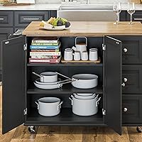 Vista 6 de Homestyles Dolly Madison Carrito de Isla de Cocina Móvil Negro con Barra de Desayuno de Hoja Plegable de Madera