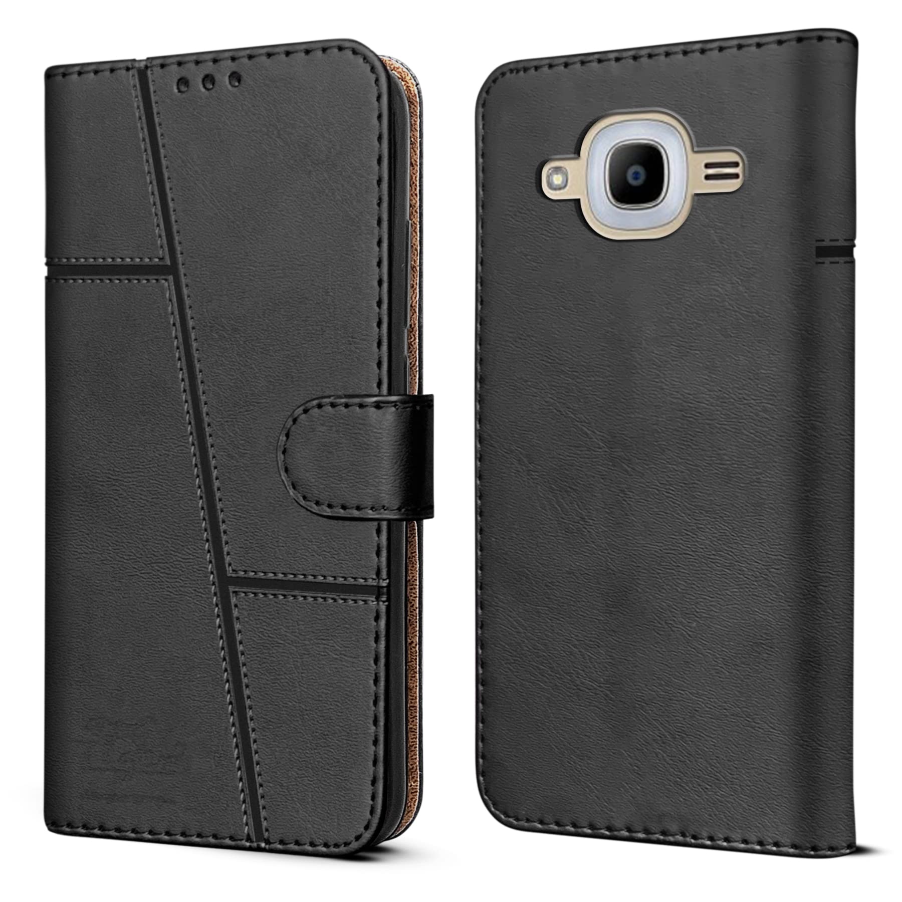 Jkobi Flip Cover Case for Samsung Galaxy J2 Pro (Stitched Leather Finish | Magnetic Closure | Inner TPU | Foldable Stand | Wallet Card Slots | Black) (B09HCJ35B2) Amazon Price History, Amazon Price Tracker