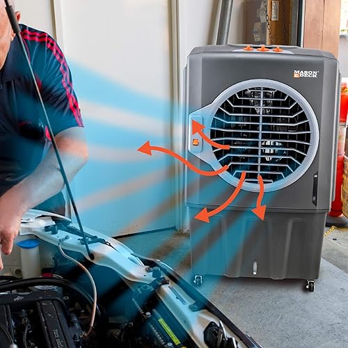 Miniatura 7 de Mason & Deck ME2MOGO, potente enfriador evaporativo portátil de baja energía para grandes espacios de trabajo, 2800 CFM, gris