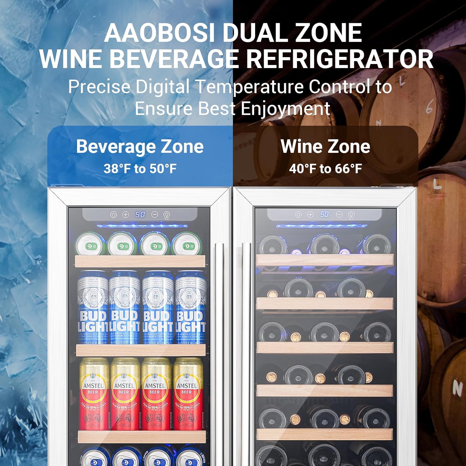 Graphic illustrating the dual temperature zones and their respective ranges
