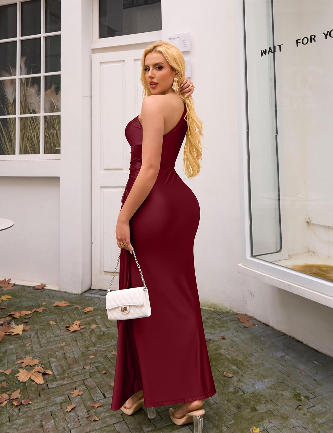 YMDUCH Women's Elegant One Shoulder Sleeveless Twist Waist Bodycon Party Long Dress - Image 2