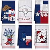 TecUnite 6 Pcs Texas Bluebonnets Kitchen Towels Texas Souvenirs Dishcloth 24 x 16 Inches Gifts Sweet Hand Towels White Blue Red Print Decorative Tea Dish Cloth for Home Decoration