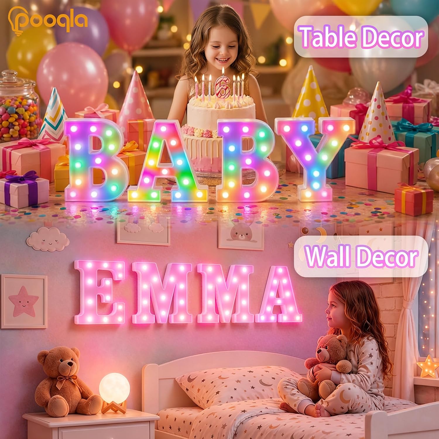 Pooqla Colorful LED Marquee Letter Lights with Remote – Light Up Marquee Signs – Party Bar Letters with Lights Decorations for The Home - Multicolor X image 4