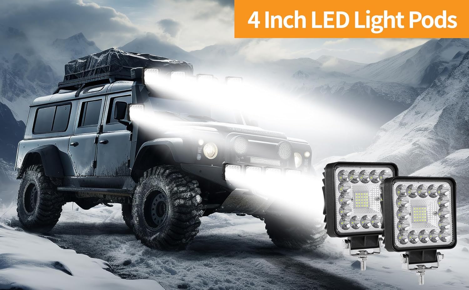 LED Work Lights, 4 Inch Tractor Bumper LED Pods Lights 123W Square 12V 24V Spot Flood Beam 10000 Lumen 6500K Off-Road Driving Fog Light Bar for Truck Pickup RV SUV ATV UTV Golf Cart 10Pack
