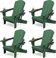 Vista 8 de KINGYES Silla Adirondack plegable con soportes dobles para tazas, sillas de exterior de polietileno de alta densidad para todo tipo de clima, silla