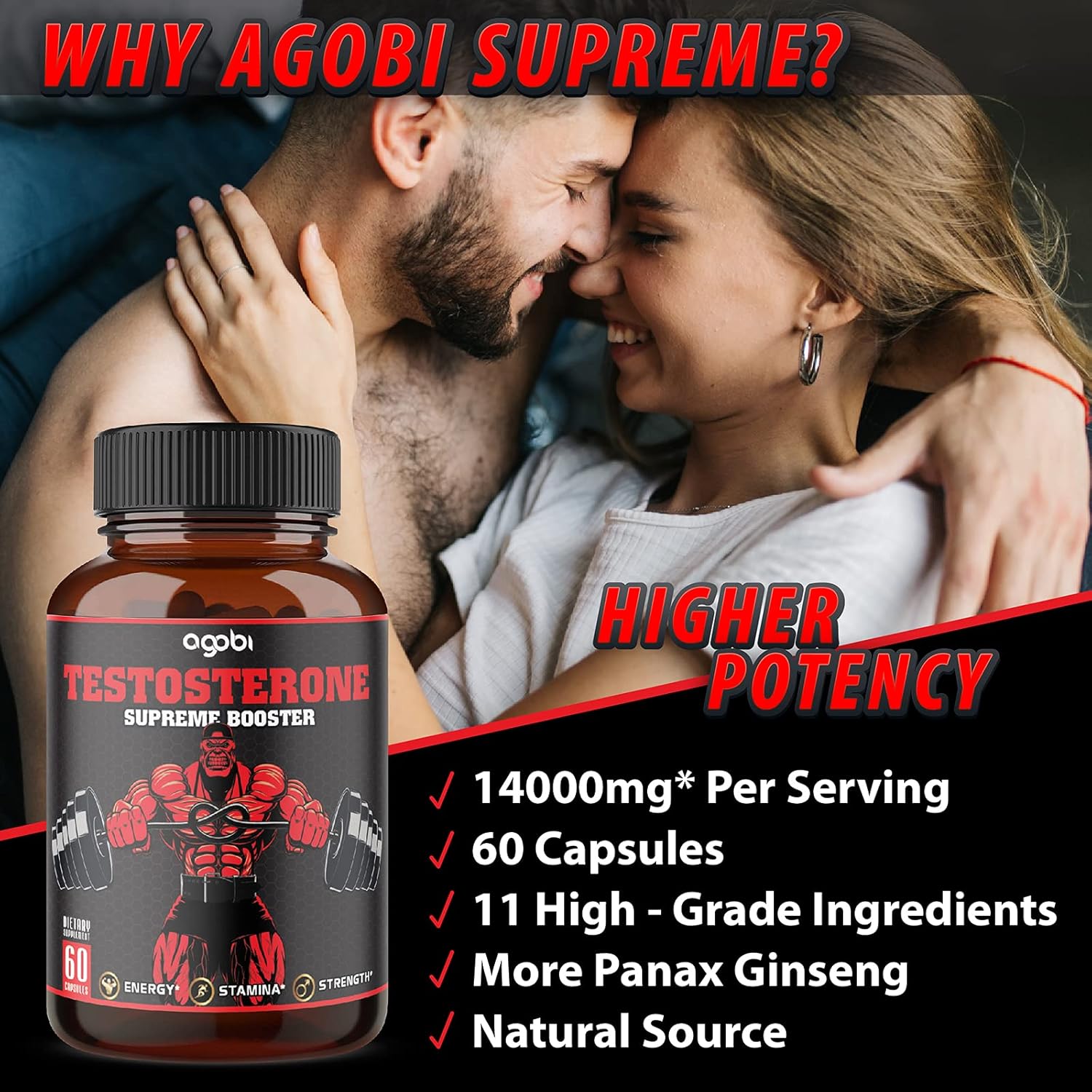 Ultimate T-Booster Supreme Supplement, 11 Concentrated Herbs Equivalent to 14000mg Powder- Ashwagandha, Tribulus Terrestris, Ginseng Roots, and More - 60 Capsules - 1 Month Supply : Health & Household