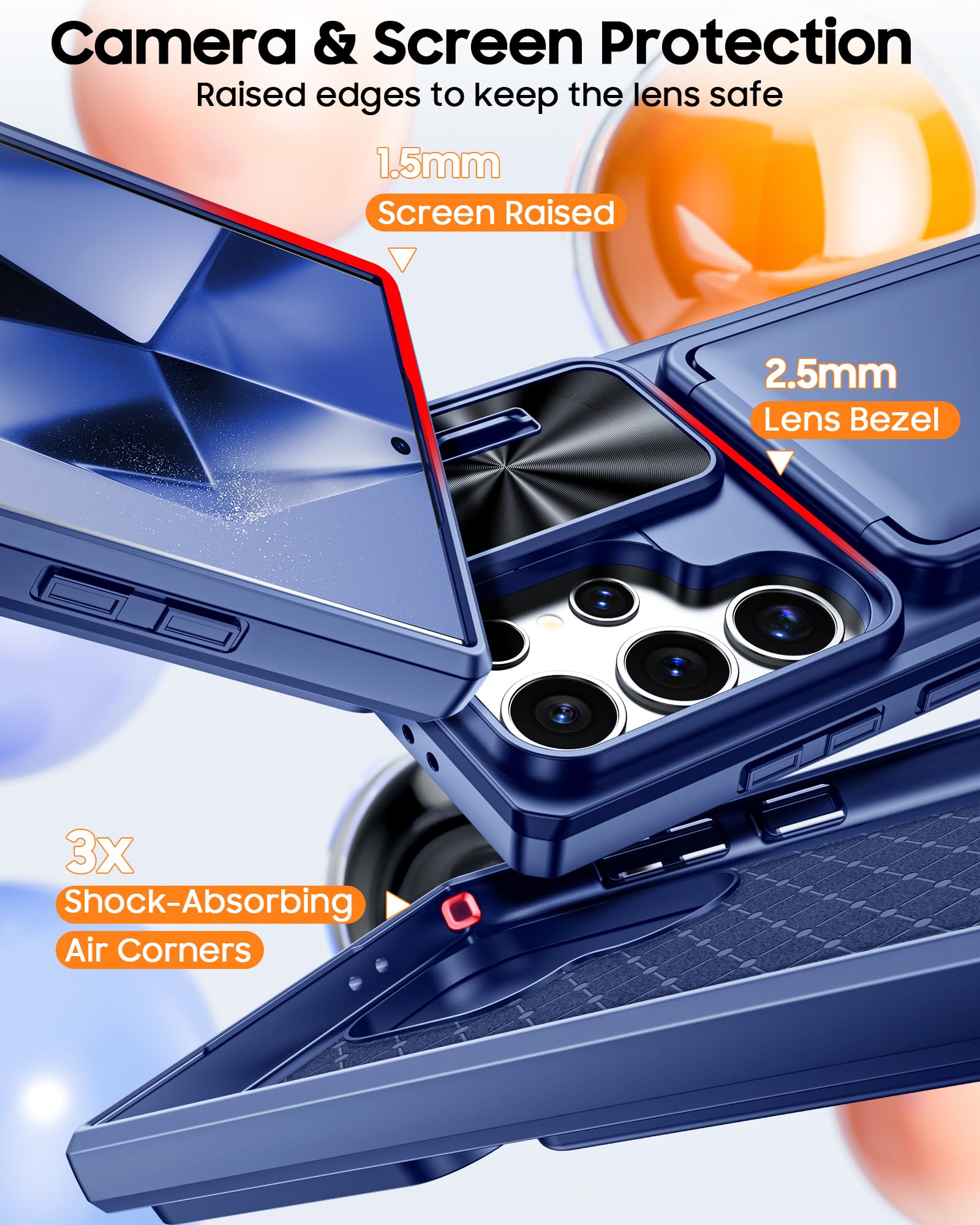 Funda tipo cartera para Samsung Galaxy S24 Ultra con bloqueo RFID, tarjetero, cubierta para lente de cámara deslizante, borde de silicona elevado, funda resistente para teléfono Galaxy S24 Ultra