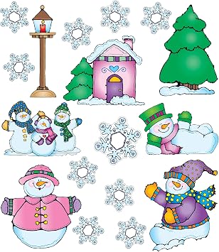 Carson Dellosa 55 pc Set of Winter Wonderland Decorations, Christmas Tree, Snowman, Snowflake Cutouts, and More for Bulletin Board and Classroom Decor