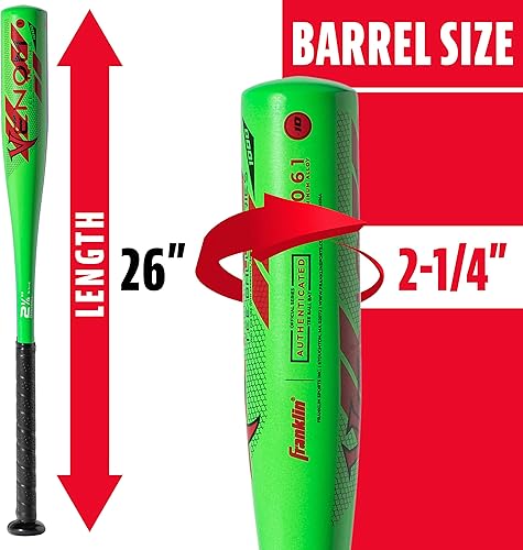 Miniatura 69 de Franklin Sports Bate de teeball para niños, veneno + aluminio Barracuda + compuesto, certificado de béisbol de Estados Unidos para niños + niñas