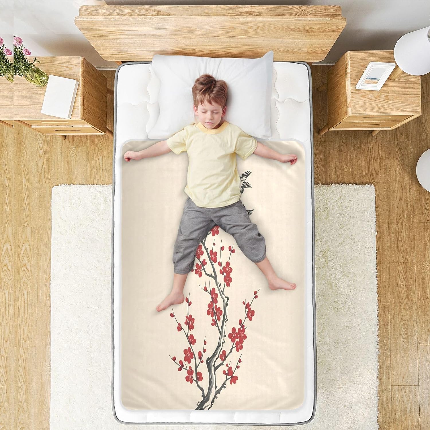 CEBUGI 34” x 52”Washable Underpads Heavy Absorbency Waterproof Incontinence Bed Pads Bird Plum Blossom Pee Pads for Adults Kids and Baby