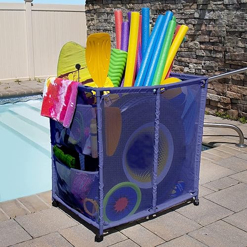 Miniatura 5 de Flotadores de piscina al aire libre, bolas, juguetes y equipos, organizador de malla rodante, grande (35 pulgadas de ancho x 25.4 pulgadas de largo