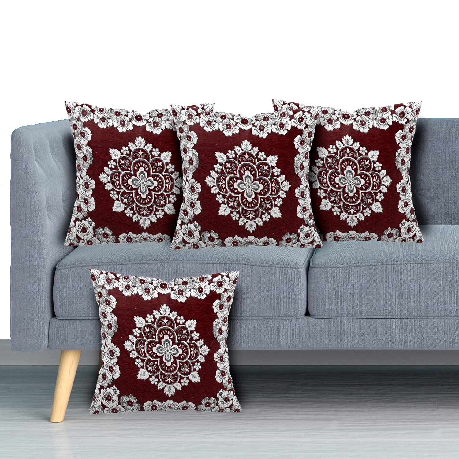 Kuber Industries Flower Design Velvet Pillows Covers for Couch Bed Sofa, Soild Soft Cushion Case, 16x16 Inches- Pack of 4 (Maroon)