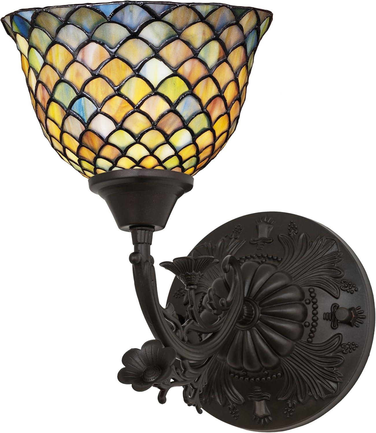 Meyda Tiffany 109518 Mica One Light Wall Sconce from Tiffany Fishscale Collection Dark Finish, 22.00 inches, Mahogany Bronze