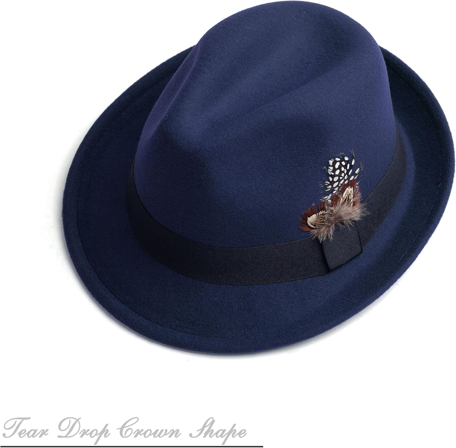 Short Brim Fedora Hats for Men & Women Felt Dress Panama Trilby Hats with Feathers Band - Image 3