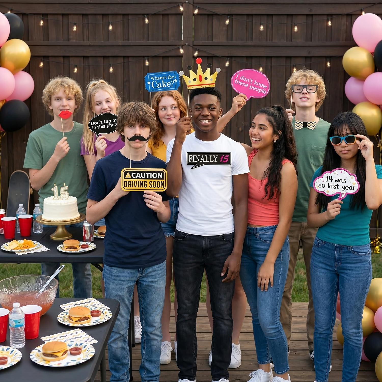 15th Birthday Photo Booth Props - 40 Pieces - Funny Birthday Party Supplies for Him or Her - Photo Booth Decorations, Favors and Gifts