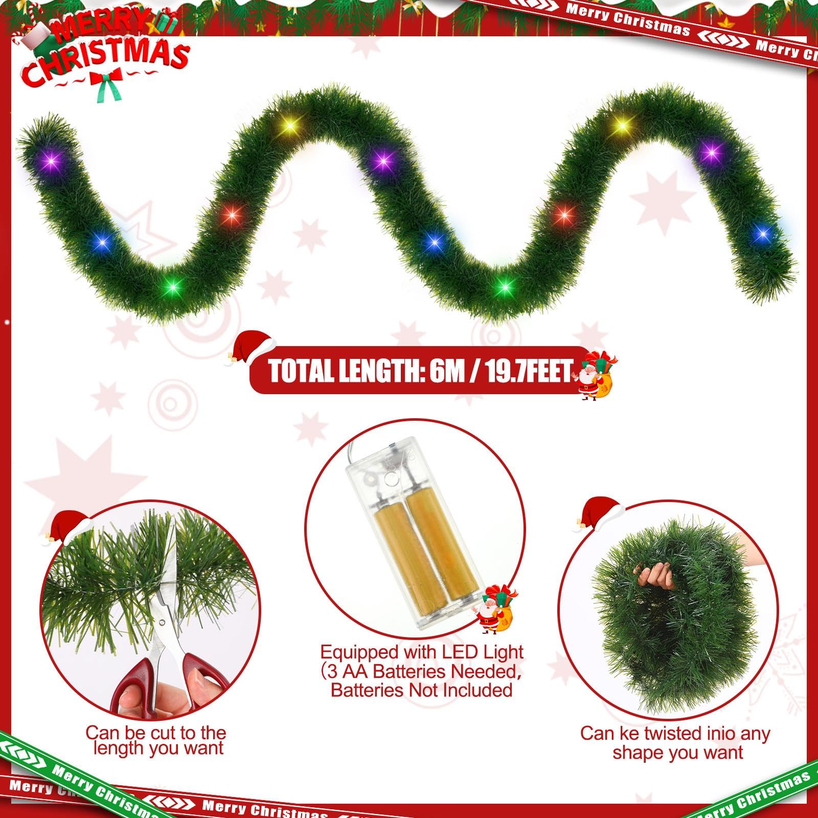 Hollowfly Sapins de Noël en bois à suspendre au mur de 152,4 cm, décoration de Noël avec guirlande de Noël de 6 m avec lumières LED et crochets en métal pour fête rustique