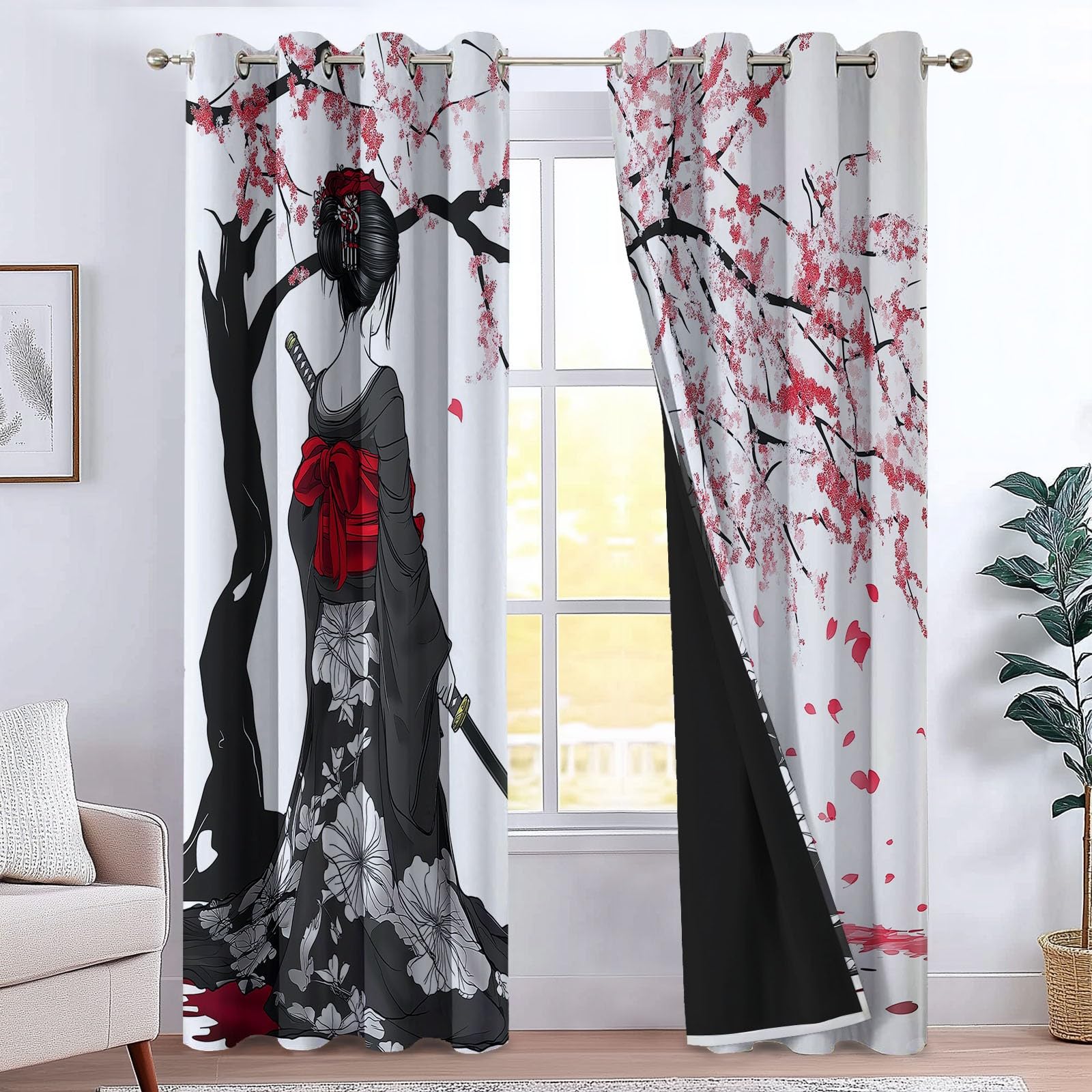 Rideaux occultants japonais geisha sakura blanc pour créer un cocon zen dans le salon