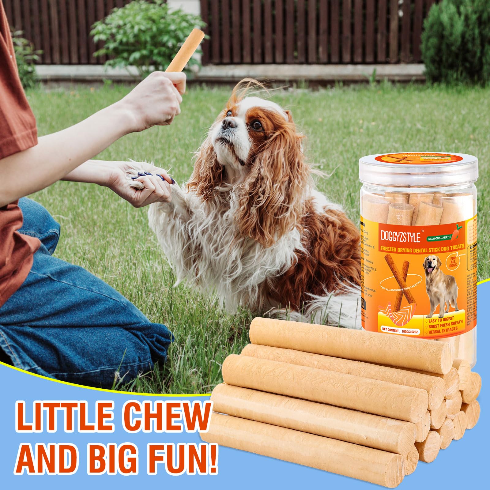100g Salmon Sticks for Dogs,Bastoncini Di Salmone Per Cani,Vero Salmone E Carote,Facilmente Digeribile,Trattamento Per Cani Ad Alto Contenuto Proteico,Rinfresca L'alito Sano