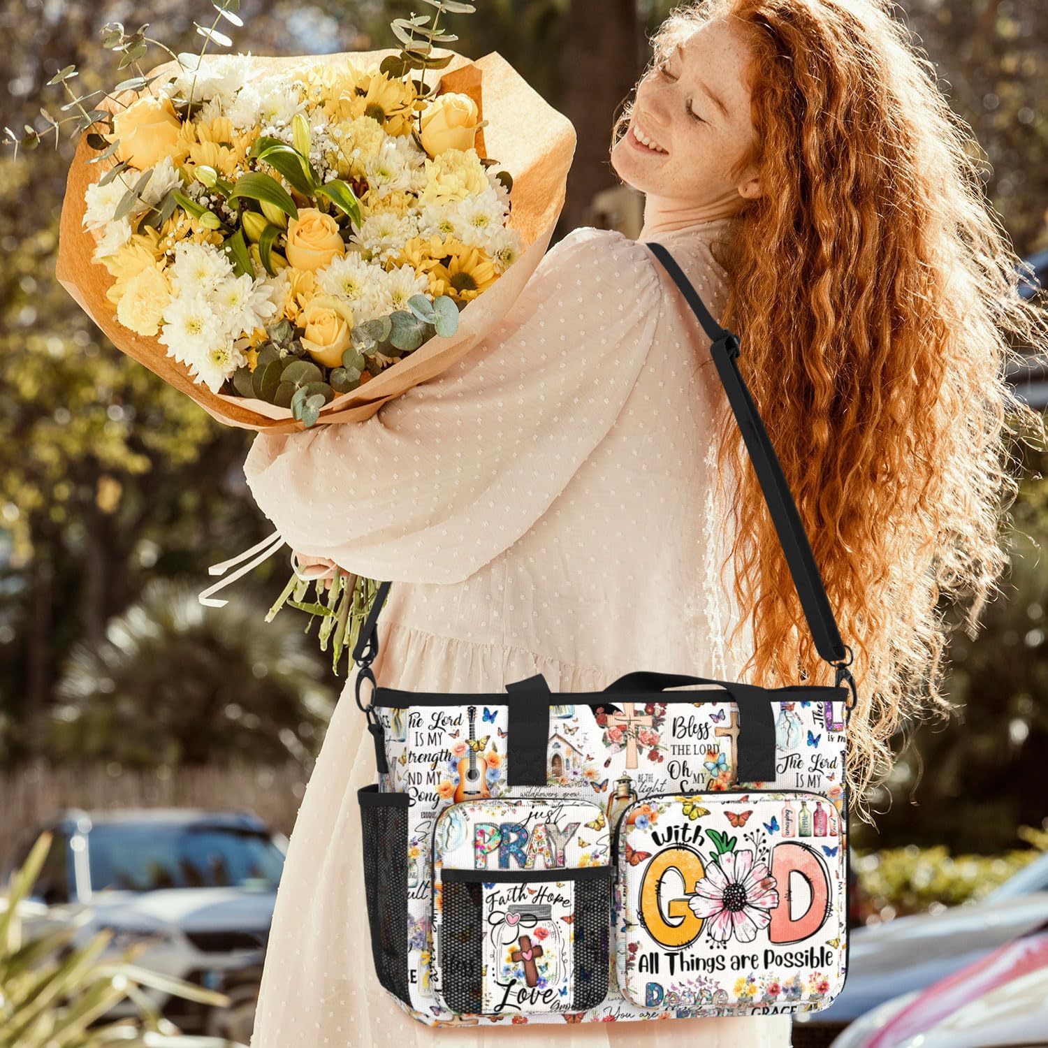 84hoods Large Waterproof Work Bag. Shoulder Bag for Work. God Jesus Christian Faith Religious Gift. - Image 2