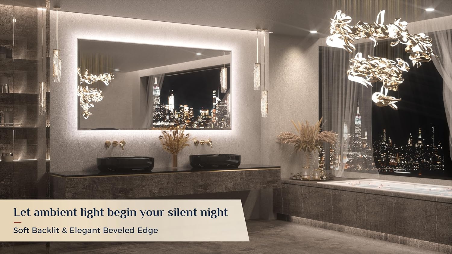 Keonjinn 72 x 36 Inch Large LED Mirror for Bathroom, Backlit Mirror with Beveled Edge, Safe Tempered Glass, Anti-fog, UL-Listed Driver, 3 Color Light, Plug in/Hardwired, Lighted Vanity Mirror for Wall