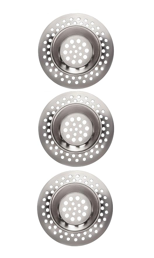 3pcs-Pack Kitchen Sink Strainer Stainless Steel Drain Filter Strainer Jali with Large Wide Rim 4.5" for Kitchen Sinks