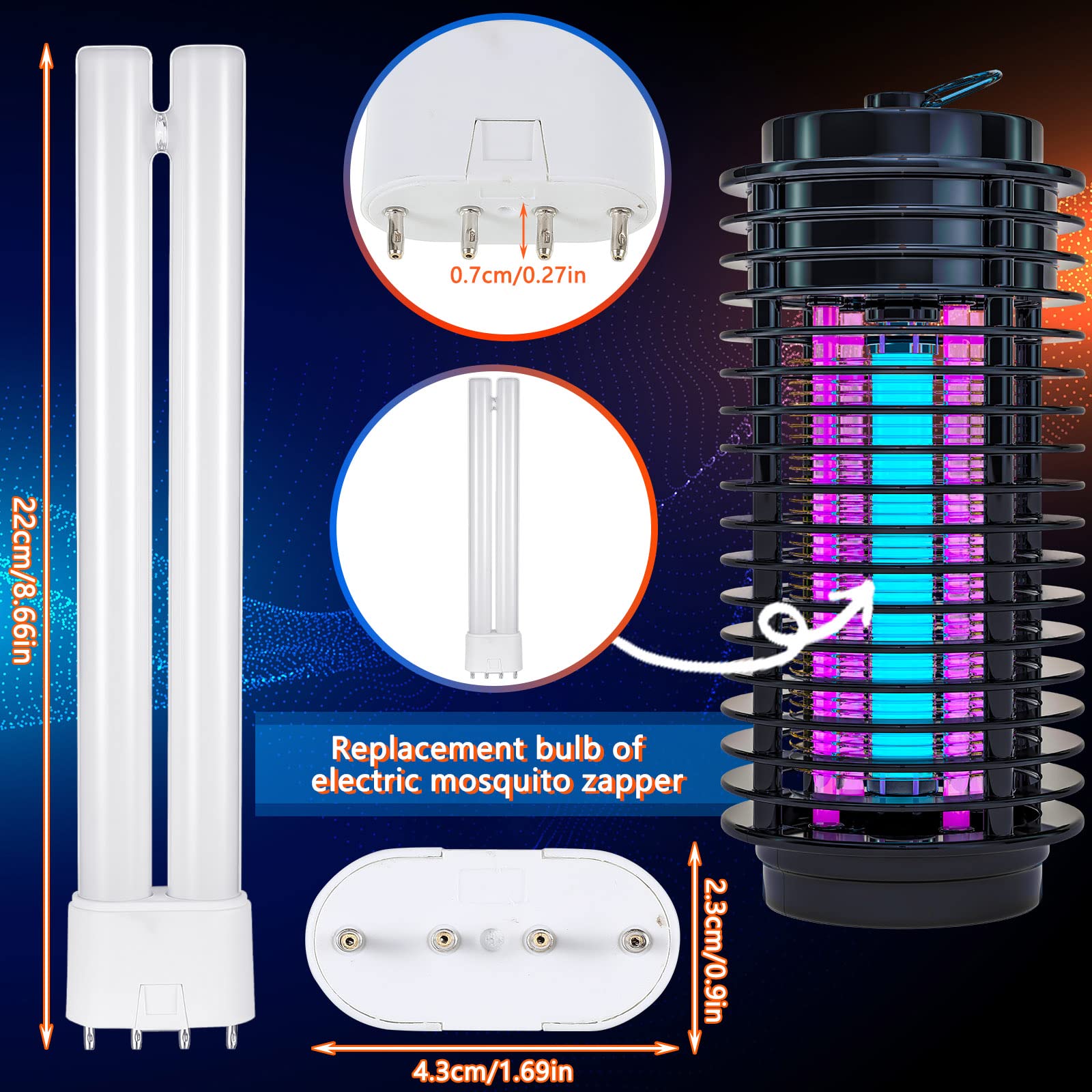 Bug Zapper Ersatzlampe, 18 W, H-Form, Doppelrohr-Leuchtmittel für drinnen und draußen, Insektenvernichter mit 4-poligem Sockel (4)