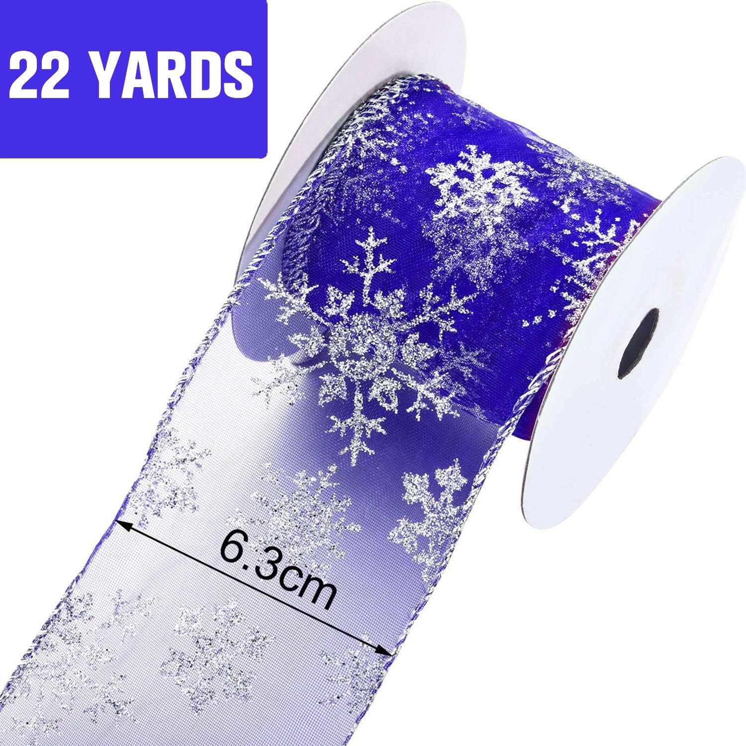 6.3 cm in Width Organza Ribbon Snowflake Wired Sheer Glitter Ribbon with Spool for Christmas Decoration Gift Wrapping - Image 3