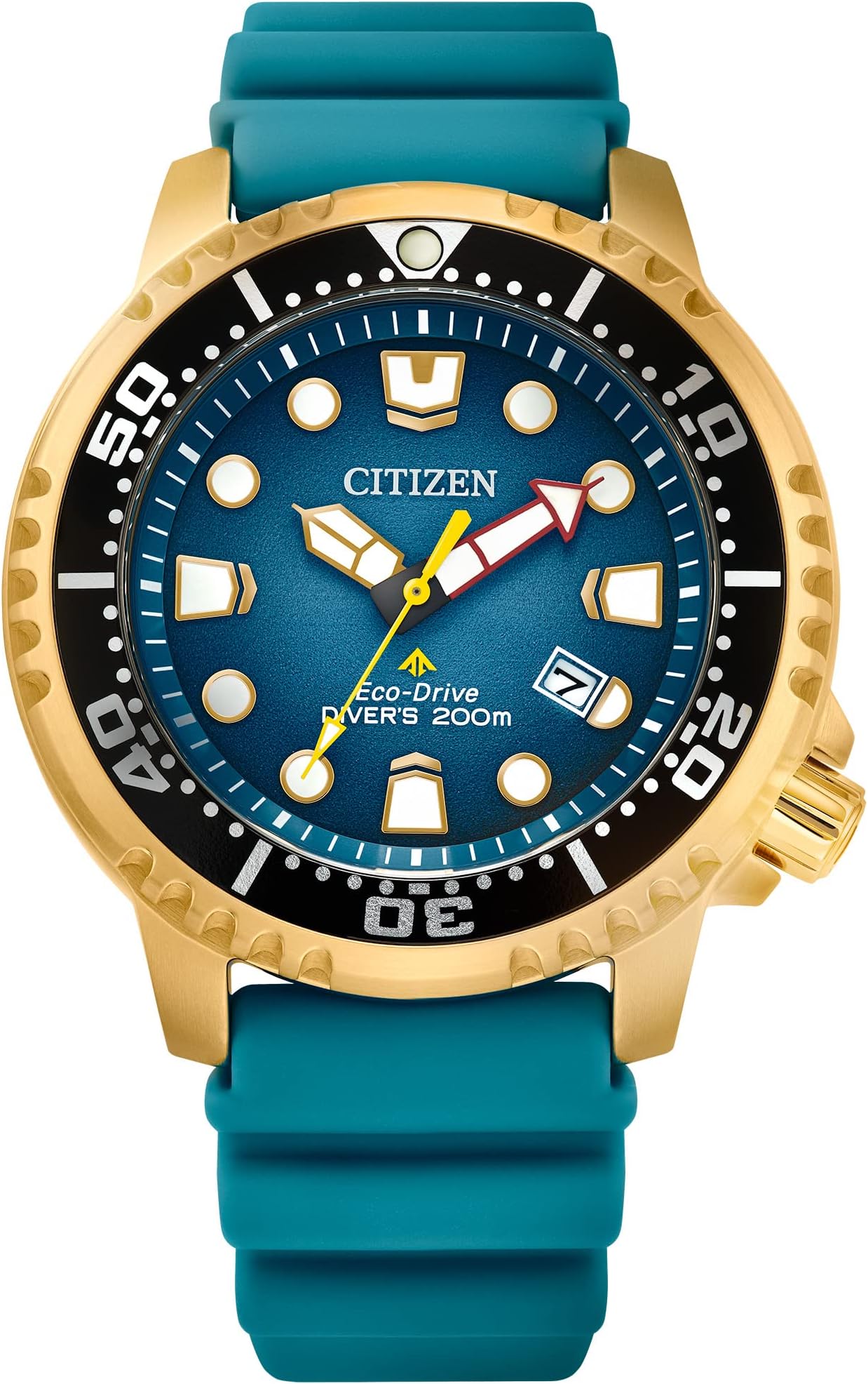 Promaster Dive Eco-Drive Watch 3-Hand Date ISO Certified Luminous Hands and Markers Rotating Bezel Teal/Gold Tone, Teal/Gold Tone. , Dive Watch