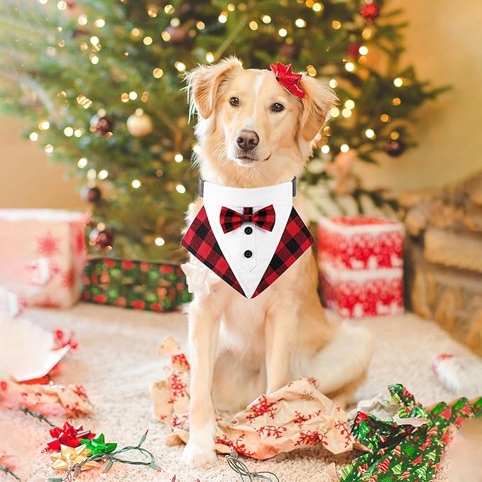 Collar Bandana Navidad Perro Rojo Cuadros Pajarita Ajustable Talla Grande miniatura 2